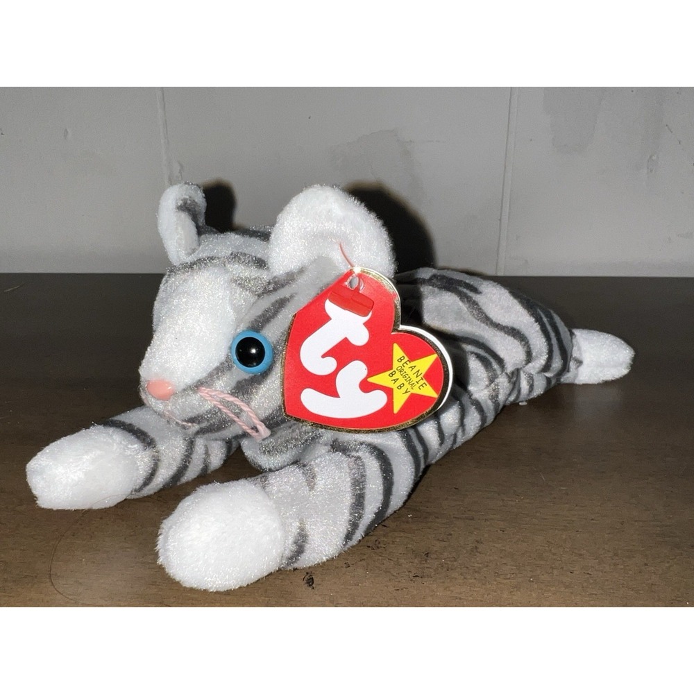 Ty Beanie Baby - PRANCE the Grey Tabby Cat (8 Inch)‎ MWMTs Stuffed Animal Toy